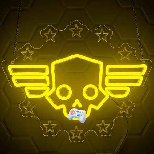 Skull Neon Sign for Wall Decor - Hero Diver Game Neon Acrylic USB Powered LED Wall Art Decor, Light Up Sign Dimmable, for Man Cave Game Room Bedroom Birthday Party Christmas 14.02" x 11.38"