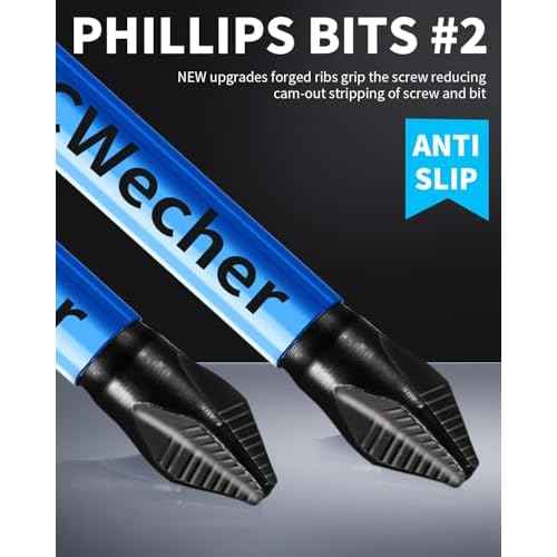 6-Inch Long Phillips Head Drill & Screwdriver Bits 5-Pack, 2 Phillips Bits #2 Impact Magnetic, S2 Alloy Steel, CNC Anti-Slip, 1/4" Hex Shank, Ph2 for Impact Driver, by DCWecher