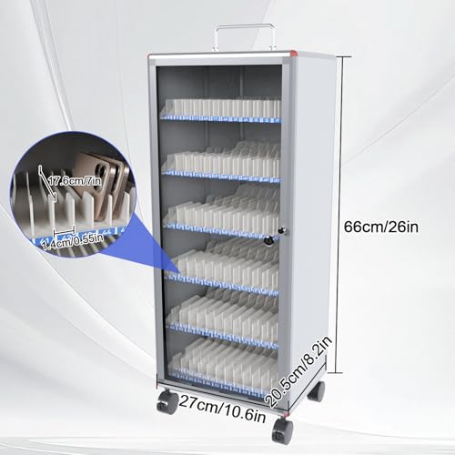 JEHUJD 72-Slot Aluminum Alloy Cell Phone Lock Box - Portable Locker Organizer for Office, Classroom, Gym