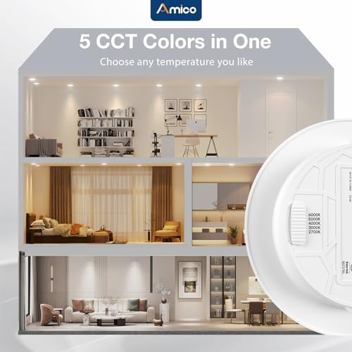 Amico 5/6 Inch Recessed LED Can Lights 1050LM 5CCT Flat Panel 4 Pack