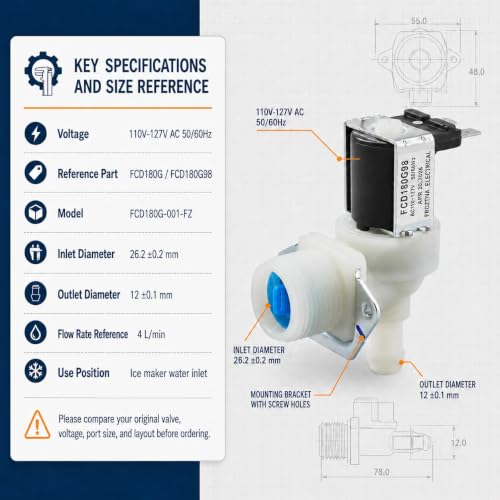 FCD180G Ice Maker Water Inlet Valve 110-127V for Whirlpool/GE/VEVOR