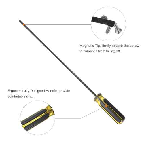 HARFINGTON Long Slotted Screwdriver 12" Shank CR-V Flat Head Magnetic Screwdrivers for Industry and Automobile Repair, Black