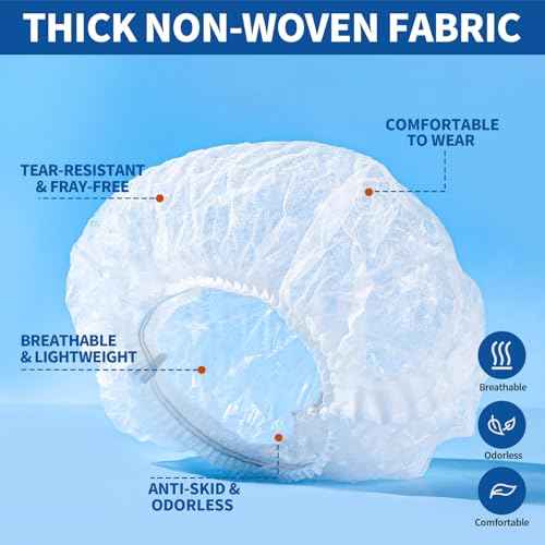 LEOBRO Hair Net, Hair Nets for Food Service Workers, 50PCS Hairnets for Foodservice, Kitchen Hair Nets for Women Men Cooking, Non-woven Bouffant Caps, Disposable Hair Cap Hair Cover, White, 21 Inch
