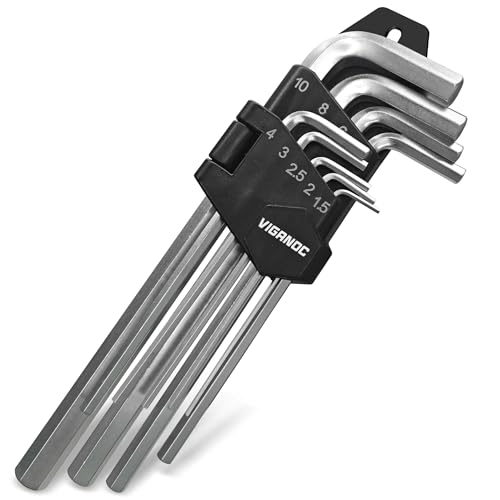 Allen Hex Key Set, 9-Piece, L-Shape, Chrome Vanadium Steel, 1.5-10 mm