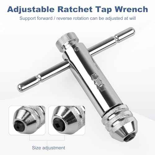 Rocaris Adjustable T-Handle Ratchet Tap Holder Wrench + 5pcs M3-M8 Machine Screw Thread Metric Plug Tap