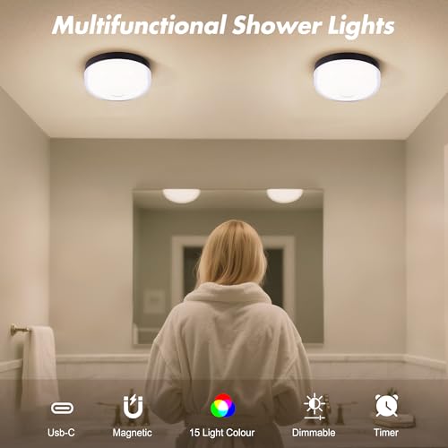 Bgmonster 2-Pack Waterproof Rechargeable Shower Lights with Remote & RGB Colors