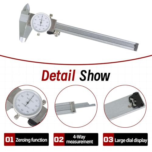 findmall 6" Dial Caliper 0.001 Measuring Tool 4-Way Measurement