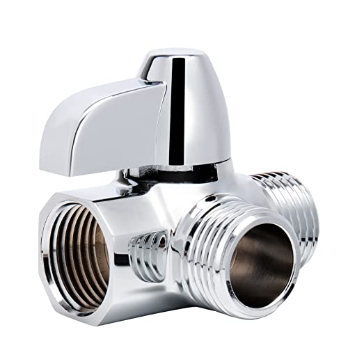 NearMoon Solid Brass 3-Way Shower Arm Diverter Valve Chrome Fixed Nut