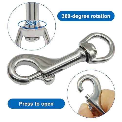 2.75 Inch Stainless Steel Swivel Eye Snap Hook - Marine Grade, Pack of 2