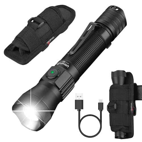 ULTRAFIRE Tactical Flashlight with Holster, 1350 High Lumens Law Enforcement & Police Flashlight, Rechargeable Bright Zoomable LED Flash Light with Duty Belt Holster E5