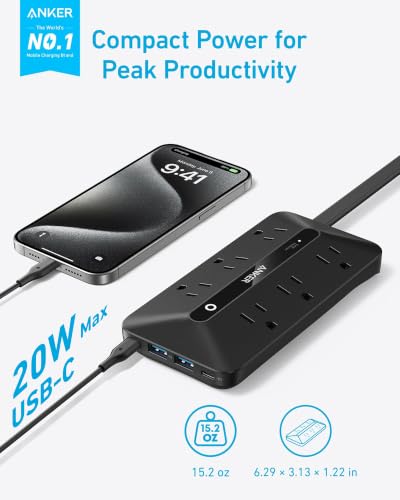 Anker Power Strip with Surge Protector 6 Outlets USB-C & USB-A 20W