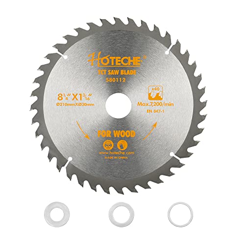 Hoteche 8-1/4-Inch Circular Saw Blade for Wood 40-Tooth Tungsten Carbide-Tipped Blade High-Performance Professioal Saw Blade for Miter Saw and Table Saws with 1-inch, 13/16-inch, 5/8-inch Arbor