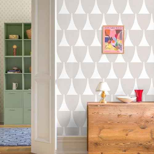 MelunMer Taupe Geometric Peel and Stick Wallpaper Boho Contact Paper Modern Self Adhesive Removable Wallpaper for Bathroom Waterproof Drawers Contact Paper for Cabinets Bedroom Wall Decor 17.3"¡¿78.7"