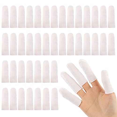 100 Pieces Cotton Finger Cots,Cloth Finger Cots Finger Toe Sleeves Fingertips Protective Cover Thumb Protector Comfortable and Breathable, Absorb Sweat (White)