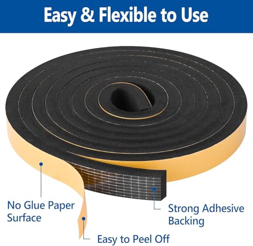 Kikerike Self Adhesive Foam Weatherstrip Tape 1/2in x 1/4in x 16.5ft for Door & Window Sealing