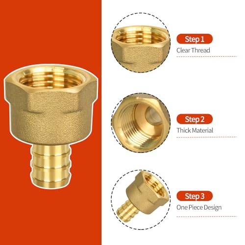 5 Pack PEX 1/2" x 1/2" NPT Female Fittings for Plumbing - Brass, Lead-Free, Corrosion Resistant
