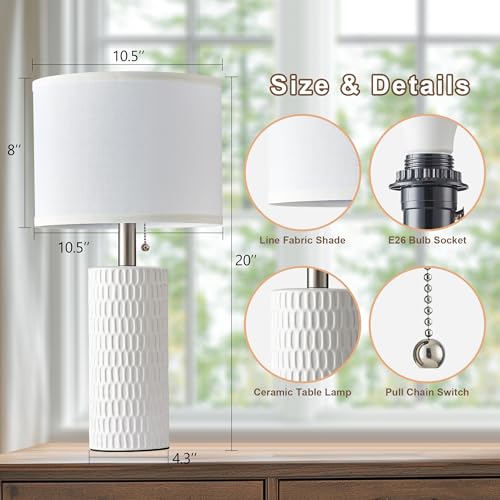 Reaketon 20-Inch Modern Ceramic Table Lamps Set of 2 - White, Bedroom Decor