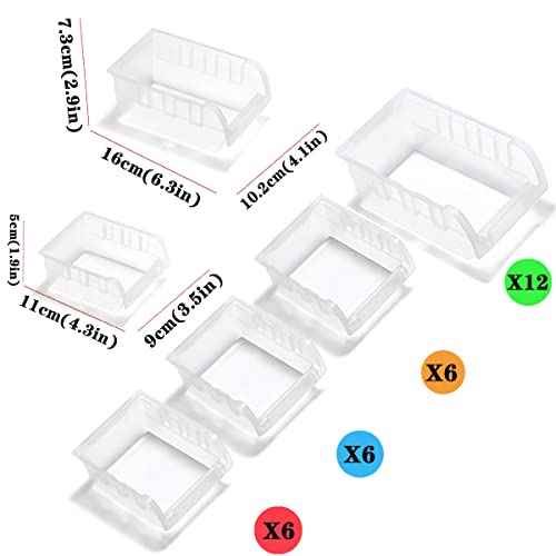 Transparent Garage Organizer Bins, 30PCS Wall Mounted Storage Small Parts Bins With White Pegboard to Store Nuts,Bolts, Screws, Nails