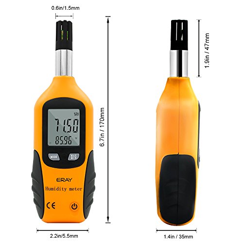 ERAY Digital Psychrometer Thermometer Hygrometer with Backlight – Yellow, 9V Battery Included