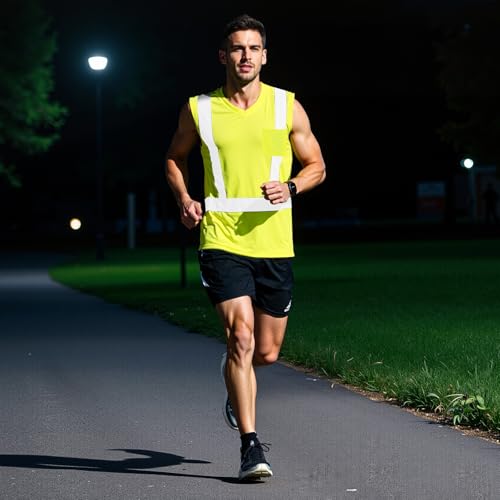 Amylove 4 Pcs Hi Vis Sleeveless Reflective Shirt for Men Class 2 Construction Work Shirts with Pockets for Men Women