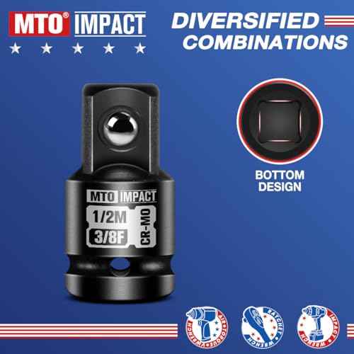 MTO 2-Piece 3/8" Female to 1/2" Male Impact Socket Adapter Set, 3/8" Drive Impact Driver Conversions for Impact Wrench, Chrome Molybdenum Alloy Steel