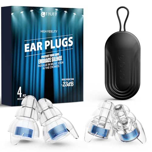Reure Blue High Fidelity Ear Plugs - Noise Cancelling Silicone Ear Protection for Concerts & Travel