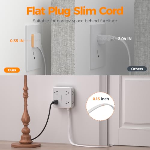 TESSAN 11-in-1 Surge Protector Power Strip with 900J Protection, 5ft Flat Cord, Grey & USB-C