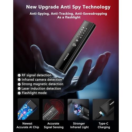 Hidden Camera Detectors with Screen Display, Anti Spy Camera Finder, Bug Detector, GPS Tracker Detector with Flashlight, Hidden Device Detector for Travel, Hotel, Airbnb, Office, Car