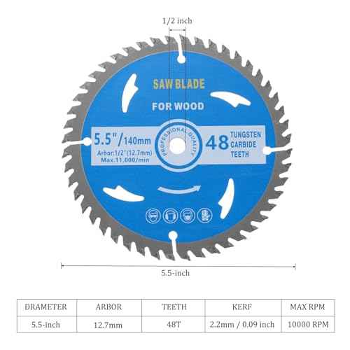 Circular Saw Blade - [5-1/2-inch x 48 Teeth x 1/2" Arbor] Circular Metal Cutting Blade for Woodworking Plastic Use, 0.09-inch Kerf