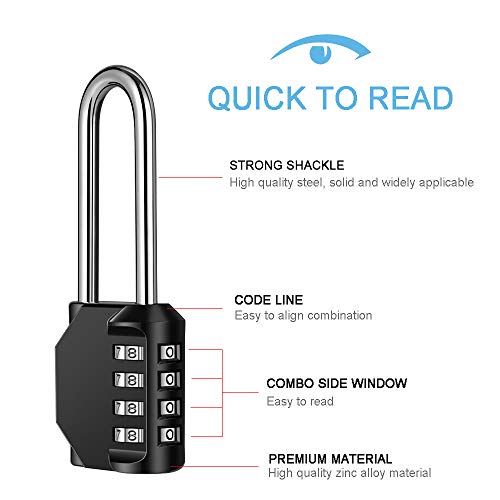 disecu 2 Pack Waterproof 2.6 Inch Shackle Combination Locks - Black, Outdoor Security Padlocks for Gym, Locker, Gate, Toolbox