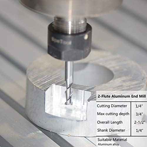 SpeTool 1/4 End Mill for Aluminum 2 Flutes CNC Spiral Router Bit for Aluminum Cut Non-Ferrous Metal Upcut 2.5 inches Long