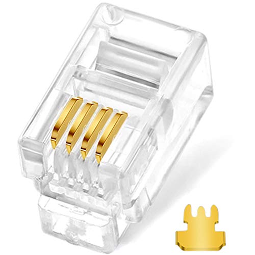 NECABLES 20 Pack RJ9 RJ10 RJ22 4P4C Telephone Modular Plugs - Gold Pins