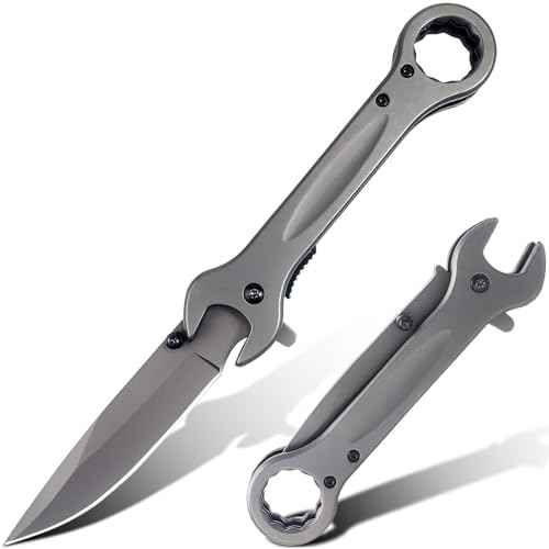 Pocket Knife, Unique Utility Pocket Folding Knife with 14mm and 19mm wrenchs, Titanium plated Great Gift EDC Knife For Daily Work Outdoor Camping (Grey)