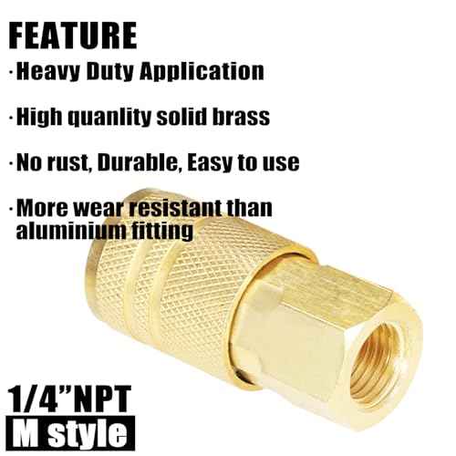 Air Hose Fittings Brass Industrial Coupler 1/4-inch NPT Female Thread Compressor Quick Connect Fittings For Professional Jobsites and Automotive Shops I/M Style 2 Piece