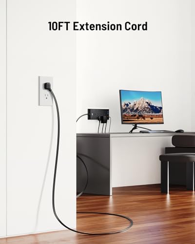 LeZone 16-in-1 Surge Protector Power Strip 4800J, 10Ft Flat Extension Cord, 12 Outlets, 2 USB-C, 2 USB Ports, Wall Mountable, Black, 10FT/12AC+4USB