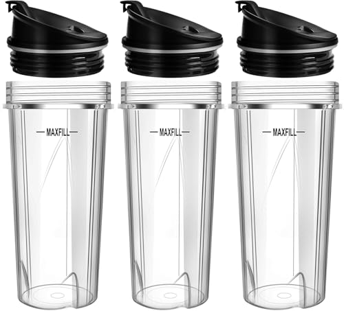 16 oz Ninja Blender Cups Replacement 3 Pack with Lids for QB3001SS, BL660, BL770, BL780, BL740 - 4-Tab 16oz