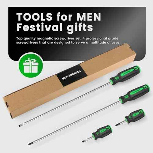 4-Piece 12" Long Screwdriver Set Slotted and Phillips, Long & Short Magnetic Screwdriver Set