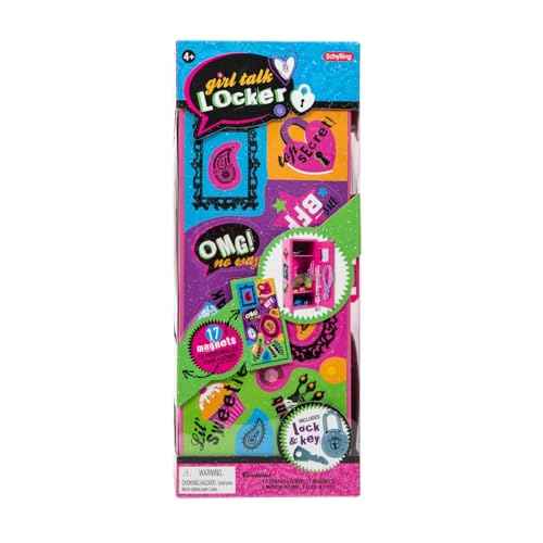 Schylling Girls Talk Pink Mini Locker - 11.25" Decorative Metal Storage Locker with 17 Mix-and-Match Magnets, Lock, and Keys - Ages 4-12