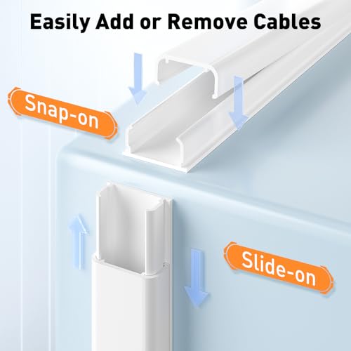 Delamu White Cable Management Raceways 56.7in L x 0.94in W x 0.47in H Wall Cord Hider