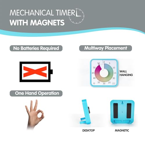 Sky Blue Colorful 7.5-Inch Visual Timer - Battery-Free Mechanical Countdown Clock