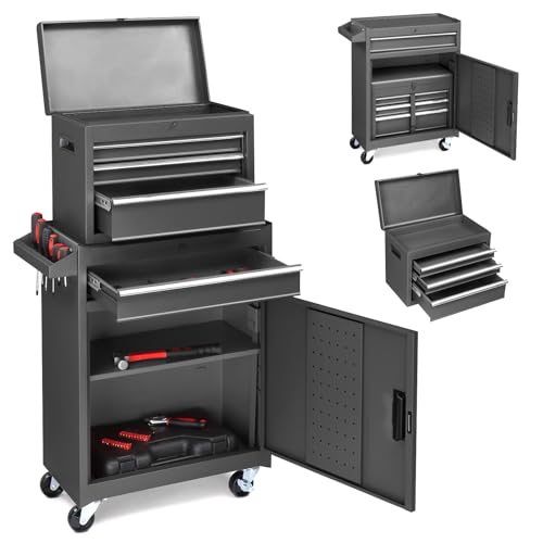 Winado Black 4-Drawer Rolling Tool Chest 2-in-1 Large Storage Toolbox (Removable Top Box)