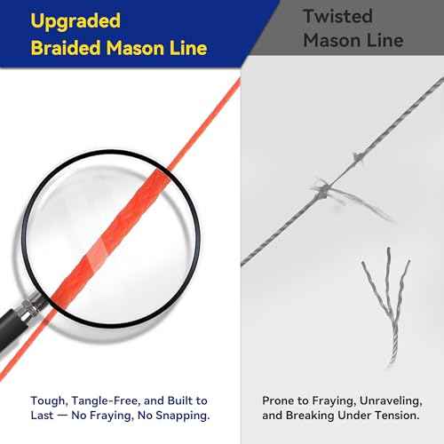 Mason Line String with Handle, 540FT #18 Braided Nylon String with Reloadable Line Reel and 5 Built-in Levels, Heavy-Duty Construction Twine for Masonry Gardening DIY Projects