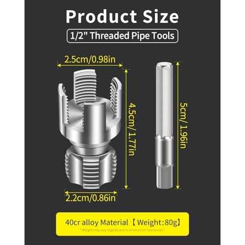 Internal & External Pipe Threading Tool, PVC Pipe Threader, Pipe Threading Tool, 1/2'' 3/4'' Dies Electric Drill Compatible for Home Repair (2PCS) (1/2£¨DN15))