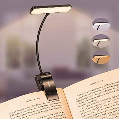 Gritin 19 LED Rechargeable Book Light for Reading in Bed with Memory Function- Eye Caring 3 Color Temperatures,Stepless Dimming Brightness,80 Hrs Runtime Lightweight Clip on Light for Book Lovers