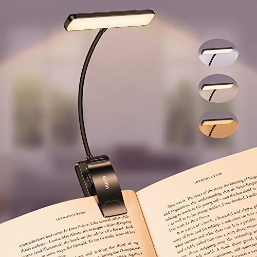 Gritin Rechargeable LED Book Light with Clip, 19 LEDs, Black / 1