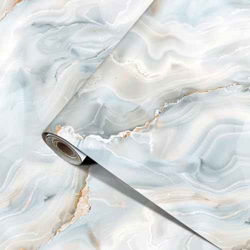 Light Gray Marble Wallpaper Contact Paper 15.7"x39.4" Peel and Stick Wall Paper Self Adhesive Removable Vinyl Wall Sticker for Bathroom Kitchen Countertop Cabinet Shelf Decor