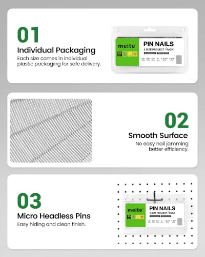 Meite Assorted 6 Sizes Galvanized 23 Gauge Pin Nails for Nail Gun, 6,000 Counts