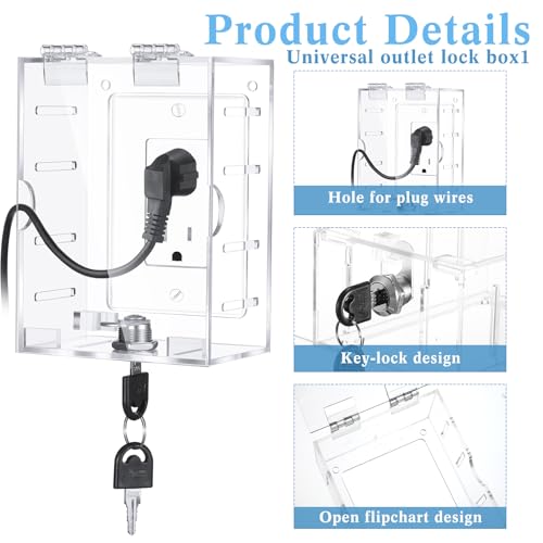 2 Pcs Safety Outlet Cover Box Clear Lock Box with Key Covers for Electrical Outlets, Provides Space Inside for Plugs, Proof Socket Covers Ease Operation