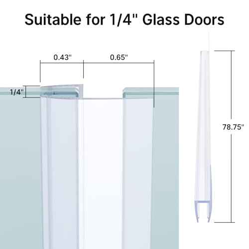 AmazerBath Shower Door Side Seal Strip (Set of 2), Frameless Glass Shower Door Seal Strip - Suitable for 1/4 Inch Glass, 78 inch