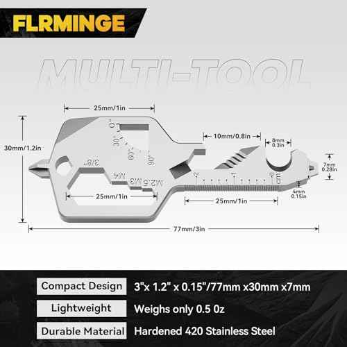Key Shaped Pocket MultiTool 20-in1 Multi Tool, Stainless Steel Keychain Utility Gadget,Gift for Men, Women, Father,Groomsmen, Valentine's, Birthday, Christmas (Silver)
